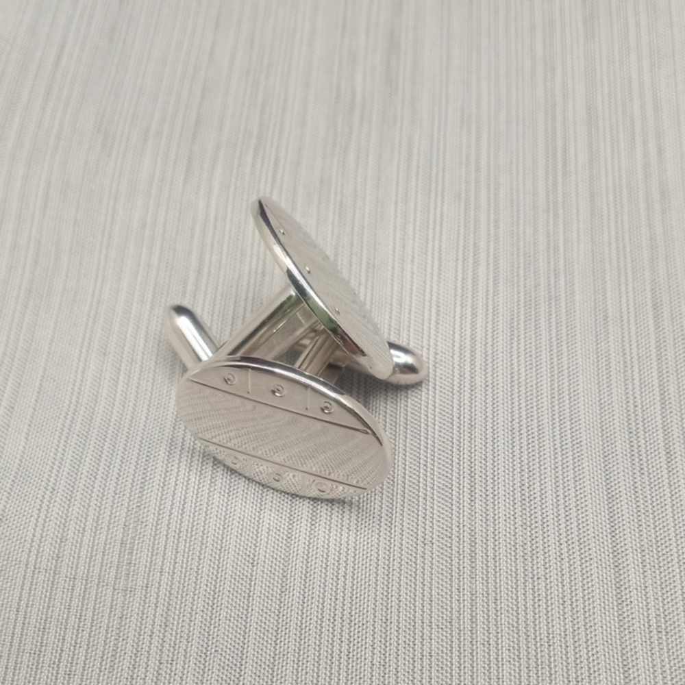 Silver Toned Oval Cufflinks By Swank - Picture 2 of 9